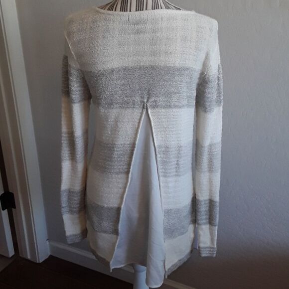 Calvin Klein Lightweight Striped Pullover Off White Gray Sweater - Picture 4 of 7